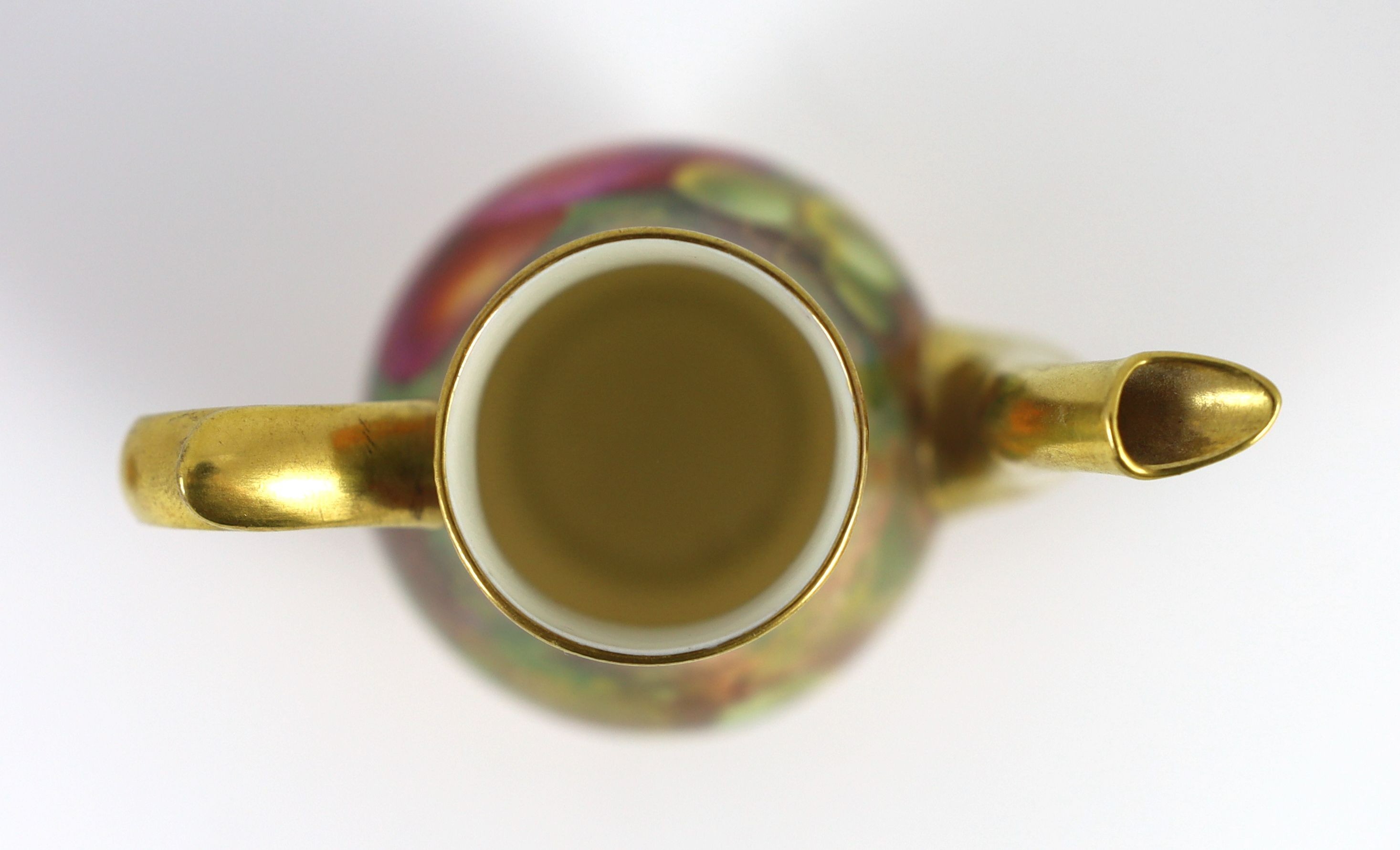 A small Royal Worcester fruit painted coffee pot, by E. Townsend, date code for 1932, 12.5 cm high